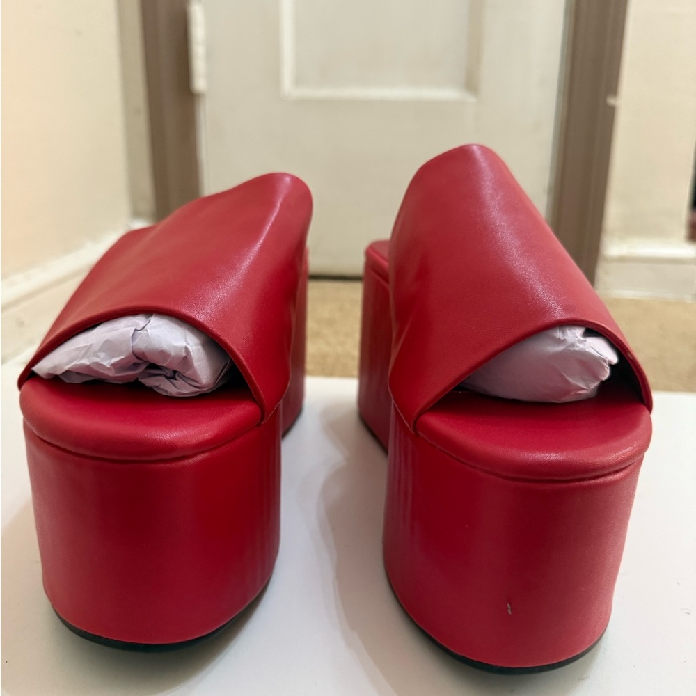 Red Platform Slide Sandals